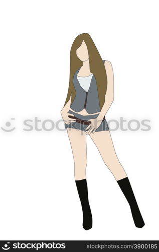 Vector illustration hot sexy beautiful girl in short sexy cowgirl isolated on white background