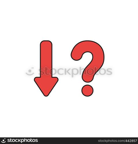 Vector illustration icon concept of arrow down with question mark. Colored and black outlines.