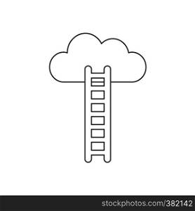 Vector illustration icon concept of cloud and wooden ladder. Black outlines.