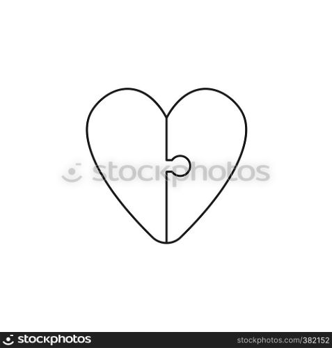 Vector illustration icon concept of connected heart puzzle pieces. Black outlines.