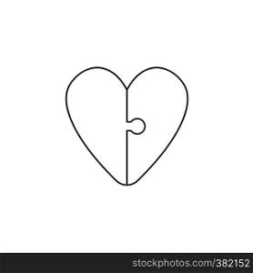Vector illustration icon concept of connected heart puzzle pieces. Black outlines.