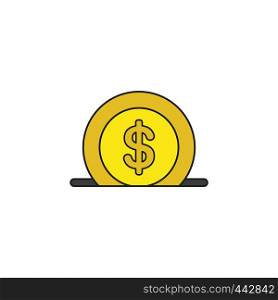 Vector illustration icon concept of dollar coin into moneybox hole. Colored and black outlines.