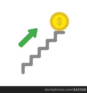 Vector illustration icon concept of dollar coin on top of stairs.
