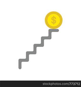 Vector illustration icon concept of dollar coin on top of stairs.