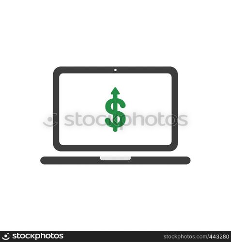 Vector illustration icon concept of dollar symbol arrow moving down inside laptop computer.