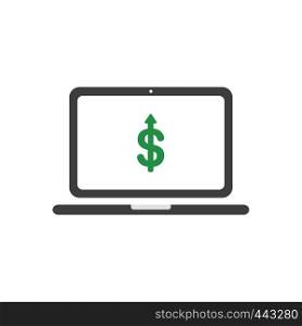 Vector illustration icon concept of dollar symbol arrow moving down inside laptop computer.