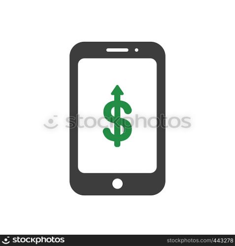 Vector illustration icon concept of dollar symbol arrow moving down inside smartphone.