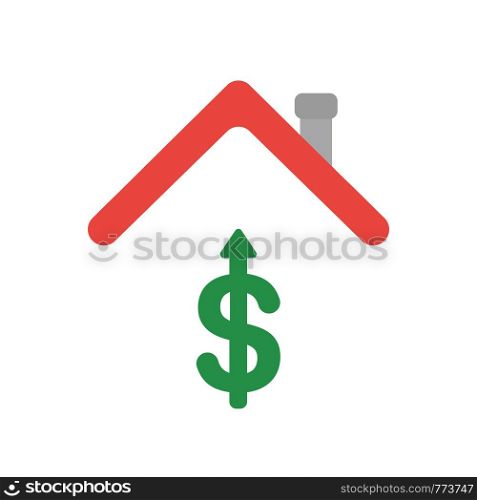 Vector illustration icon concept of dollar symbol arrow moving up under house roof.
