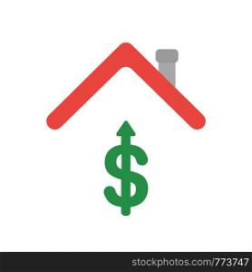 Vector illustration icon concept of dollar symbol arrow moving up under house roof.
