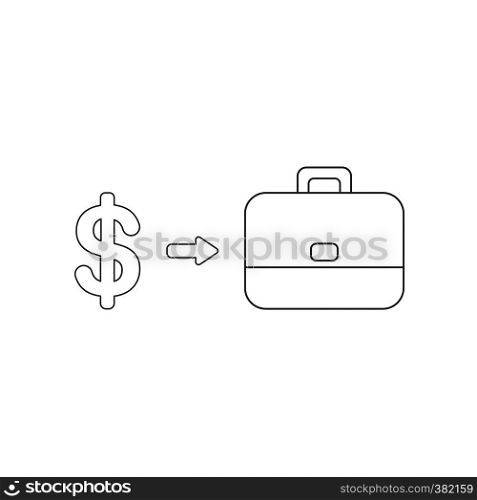 Vector illustration icon concept of dollar symbol with briefcase. Black outlines.