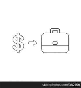 Vector illustration icon concept of dollar symbol with briefcase. Black outlines.