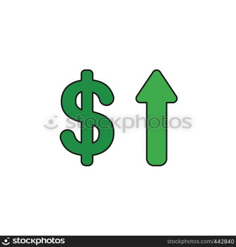 Vector illustration icon concept of dollar with arrow moving up. Colored and black outlines.