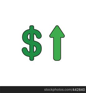 Vector illustration icon concept of dollar with arrow moving up. Colored and black outlines.