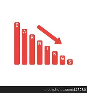 Vector illustration icon concept of earnings sales bar graph moving down.