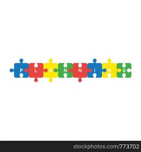 Vector illustration icon concept of eight pieces planning jigsaw puzzle pieces connected.