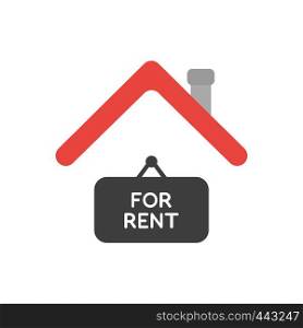 Vector illustration icon concept of for rent hanging sign under house roof.