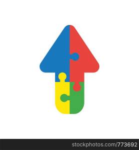 Vector illustration icon concept of four connected arrow jigsaw puzzle pieces moving up.