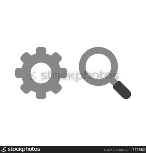 Vector illustration icon concept of gear with magnifying glass.