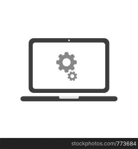 Vector illustration icon concept of gears inside laptop computer.