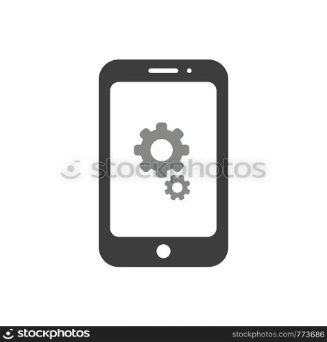 Vector illustration icon concept of gears inside smartphone.