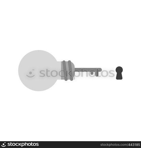 Vector illustration icon concept of grey light bulb key with keyhole.