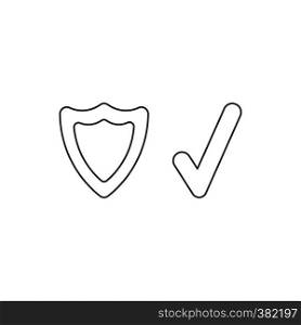 Vector illustration icon concept of guard shield with check mark. Black outlines.