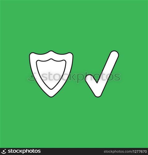 Vector illustration icon concept of guard shield with check mark. Black outlines, green background.