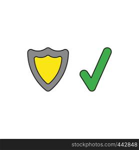 Vector illustration icon concept of guard shield with check mark. Colored and black outlines.