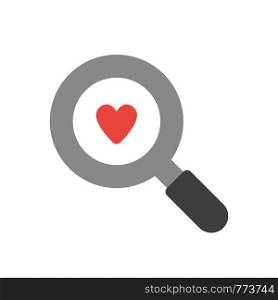 Vector illustration icon concept of heart inside magnifying glass.