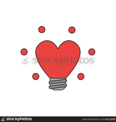 Vector illustration icon concept of heart shaped glowing light bulb. Colored and black outlines.
