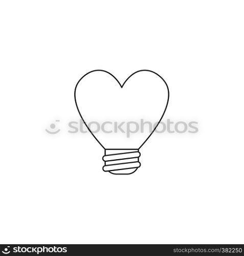 Vector illustration icon concept of heart shaped light bulb. Black outlines.