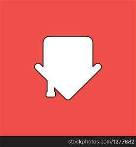 Vector illustration icon concept of house arrow down. Black outlines, red background.