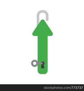 Vector illustration icon concept of key into keyhole and arrow padlock opened and moving up.