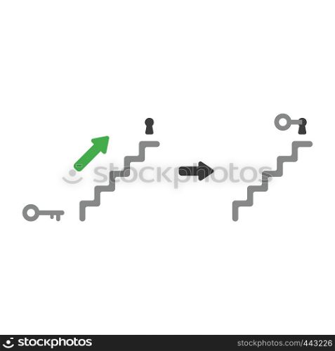 Vector illustration icon concept of key unlock or lock keyhole at top of stairs.