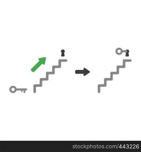 Vector illustration icon concept of key unlock or lock keyhole at top of stairs.