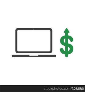 Vector illustration icon concept of laptop computer with dollar money arrow moving up.