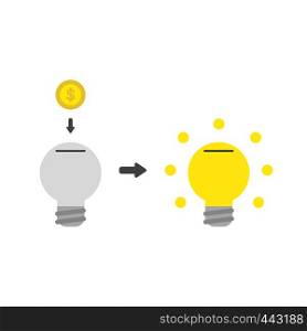 Vector illustration icon concept of light bulb moneybox hole with dollar coin and glowing.