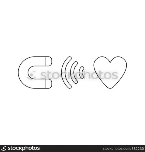 Vector illustration icon concept of magnet attracting heart. Black outlines.