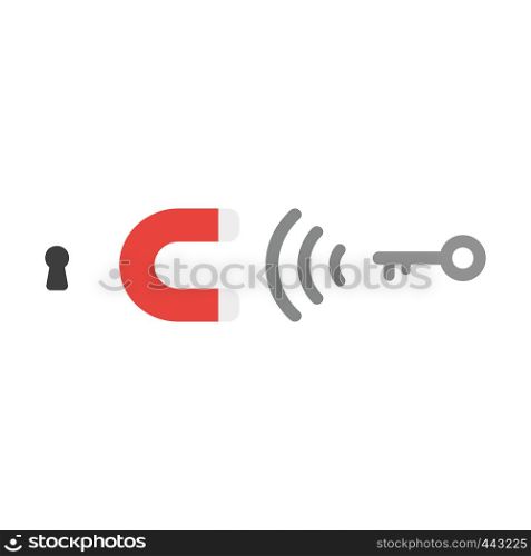 Vector illustration icon concept of magnet attracting key to keyhole.