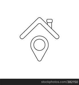 Vector illustration icon concept of map pointer under house roof. Black outlines.