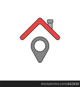 Vector illustration icon concept of map pointer under house roof. Colored and black outlines.