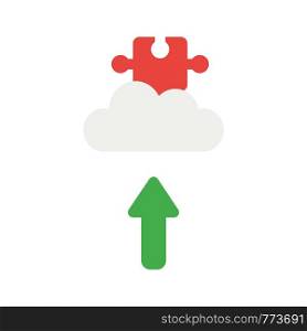 Vector illustration icon concept of missing jigsaw puzzle piece on cloud with arrow moving up.