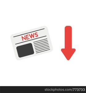 Vector illustration icon concept of newspaper with arrow moving down.