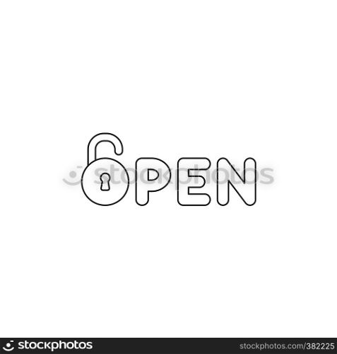 Vector illustration icon concept of open word with opened padlock. Black outlines.