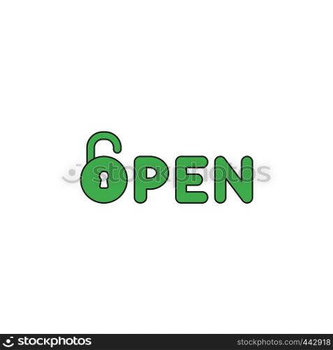 Vector illustration icon concept of open word with opened padlock. Colored and black outlines.