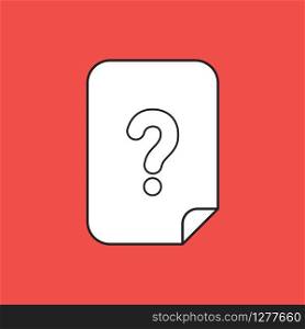 Vector illustration icon concept of paper with question mark. Black outlines, red background.