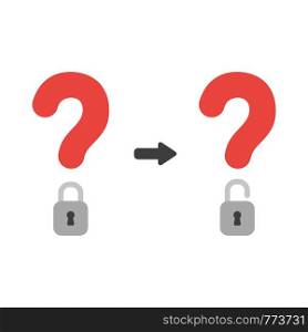 Vector illustration icon concept of question mark with closed and open padlock.