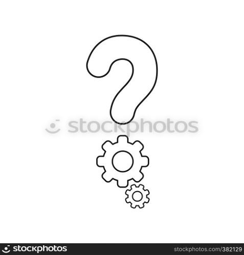Vector illustration icon concept of question mark with gears. Black outlines.