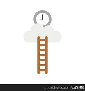 Vector illustration icon concept of reach clock on cloud with wooden ladder.