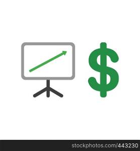 Vector illustration icon concept of sales chart arrow moving up with dollar symbol.